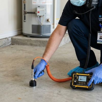 Acoustic water leak detection equipment used on a slab home in Rowlett zip code 75088