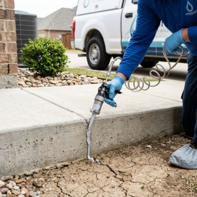 Foundation crack sealant applied to a home foundation in the 75088 Rowlett area
