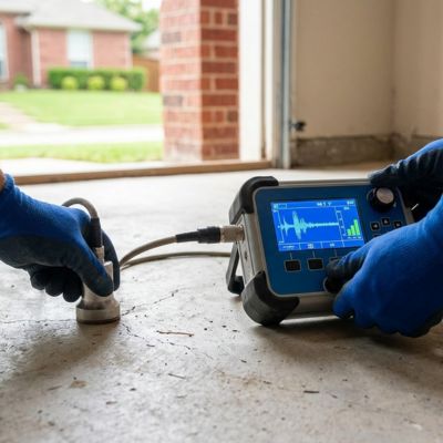 Foundation leak detection rowlett. Equipment used on a slab foundation in Kenwood Heights, Rowlett