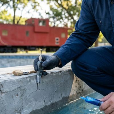 Pool shell inspection for gunite cracks in Historic Sachse, TX near the Sachse Caboose