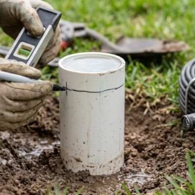 Slab leak detection technician testing a copper water line near Murphy City Park