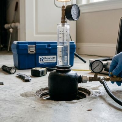 Static test setup for sewer slab leak detection in the Maxwell Creek area of Murphy