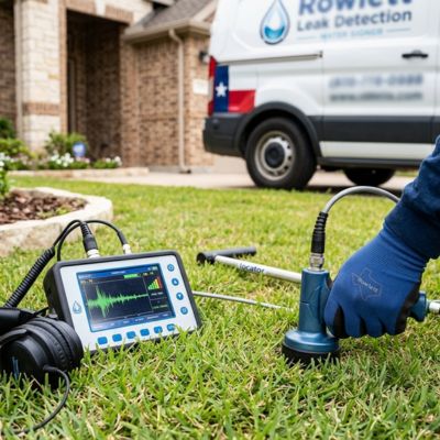 Yard leak detection equipment used at a Dalrock neighborhood home in Rowlett